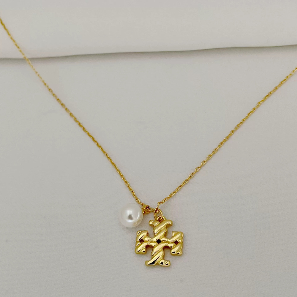 Tory Burch Gold Plated Faux Pearl Pendant Choker